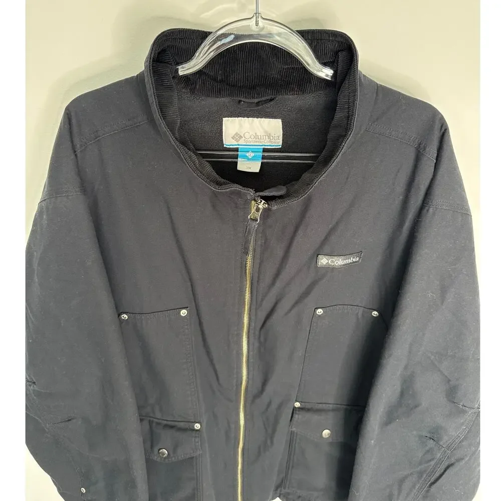 Vintage 2000s Columbia Black Utility Jacket corduroy collar  fleece lining 3X